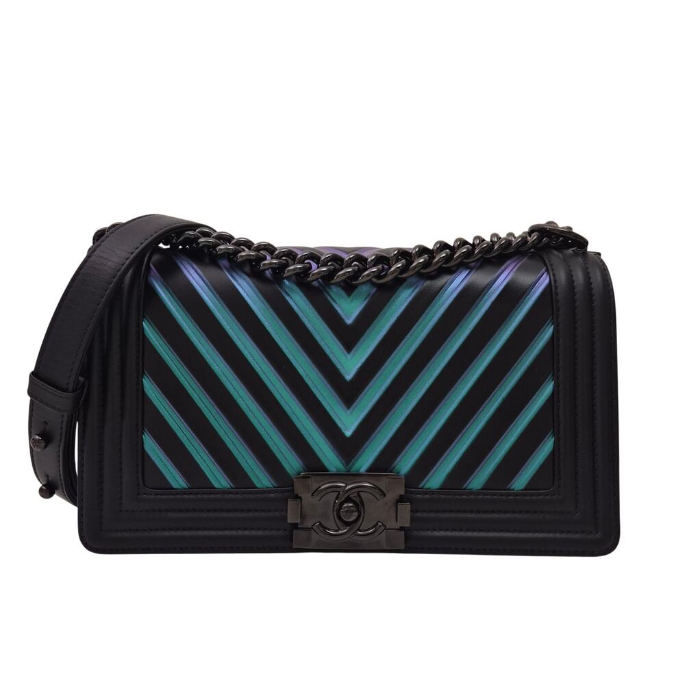 Chanel Iridescent Chevron Medium Boy Bag Black